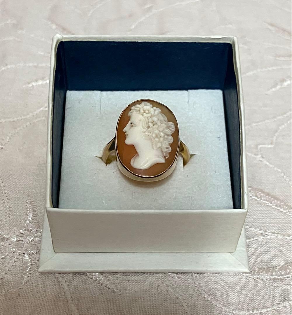 アンティーク　シェルカメオリング　9k 9K カメオリング.5 イギリスヴィンテージジュエリー 指輪 装飾品