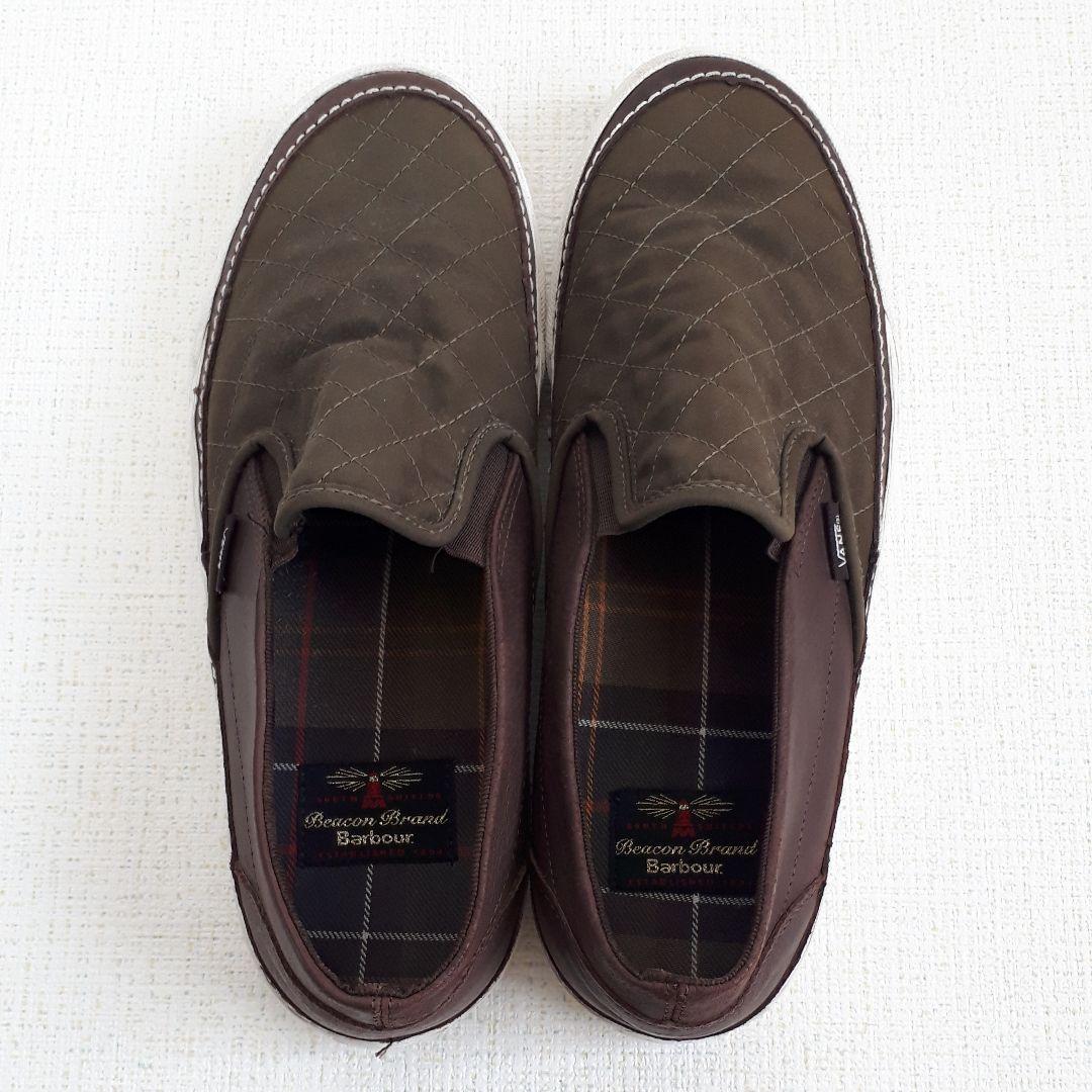VANSBarbourスリップオンバンズバブアースニーカーレザーサイズ28cm