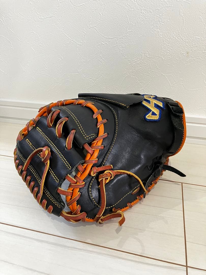 マ*ー様 HATAKEYAMA ハタケヤマ 硬式 ミット 左利き用 黒/オレンジ