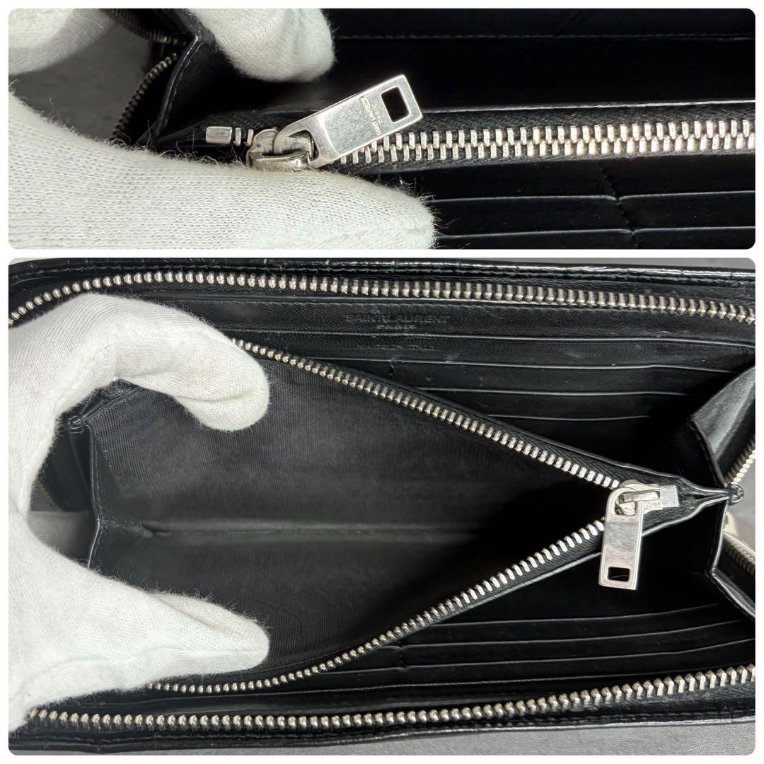 希少】サンローラン ラウンドファスナー 長財布 クロコダイル型押し