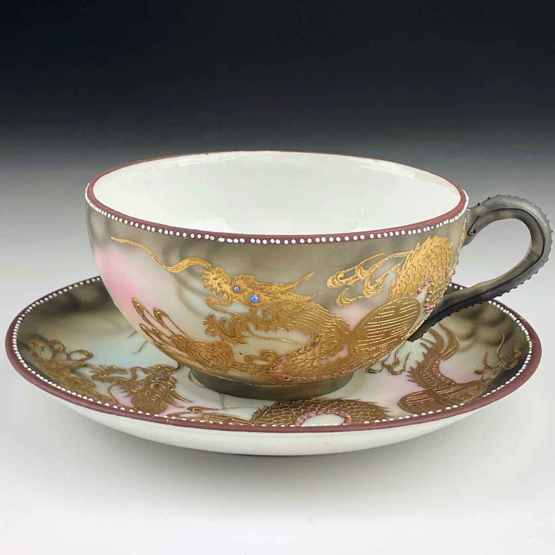 希少】オールドニッポン 龍紋 ティーカップ ソーサー ドラゴン ぼかし