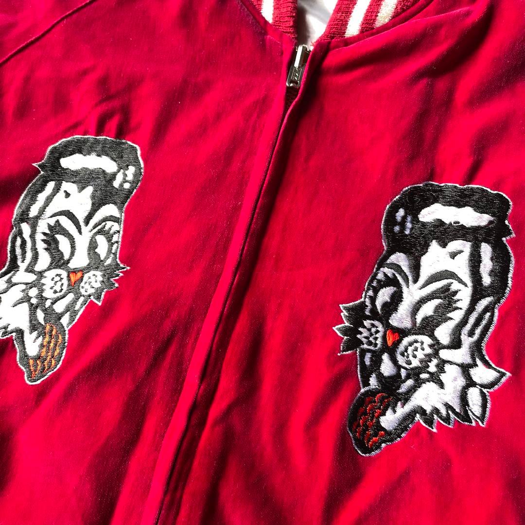 80s~ STRAY CATS 別珍 リバーシブル スカジャン ワインレッド L