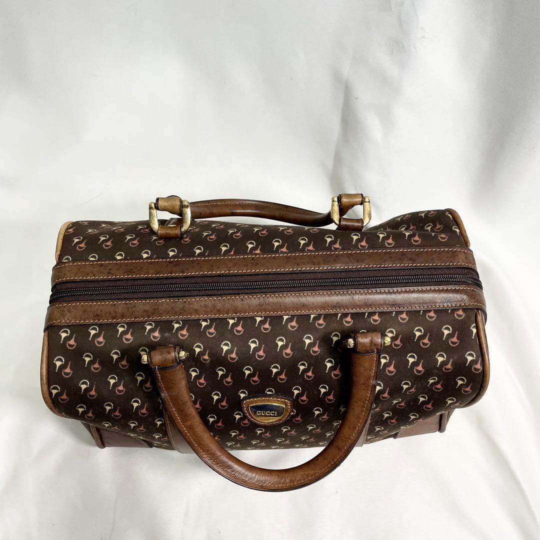 オールド グッチ ミニボストンバッグ レザー ホースビット柄 ブラウン