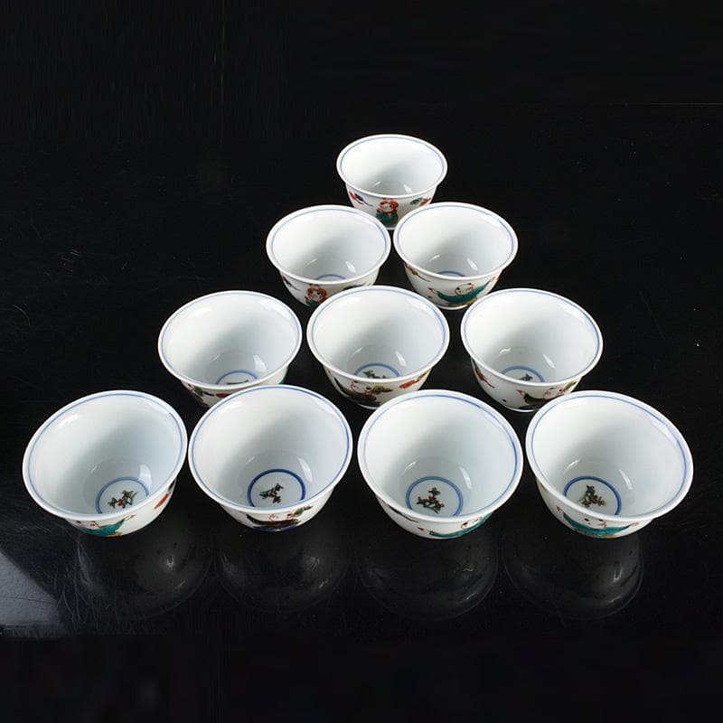 九谷焼 堀江青光造 色絵唐子文 波出茶碗 数茶碗 10客 共箱