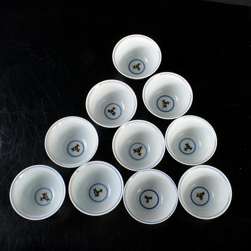 九谷焼 堀江青光造 色絵唐子文 波出茶碗 数茶碗 10客 共箱