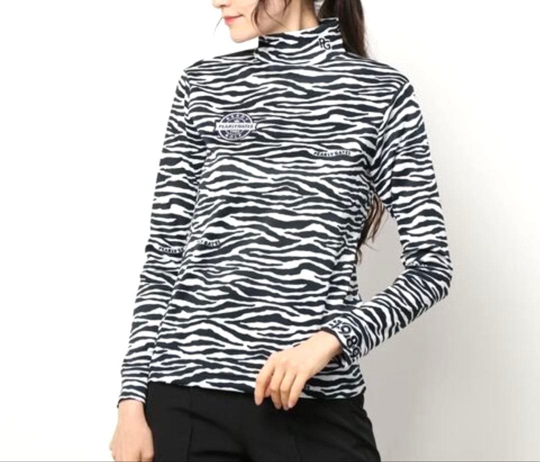 パーリーゲイツ モックネック ストレッチロングTシャツ ゼブラカラー