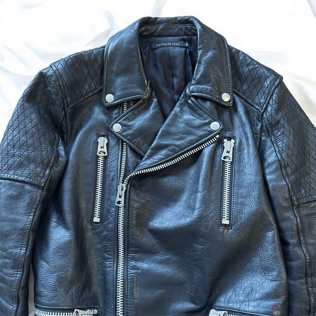 ✨希少✨フーガ ダブルライダースジャケット 46 黒 牛革 ダイヤキルト