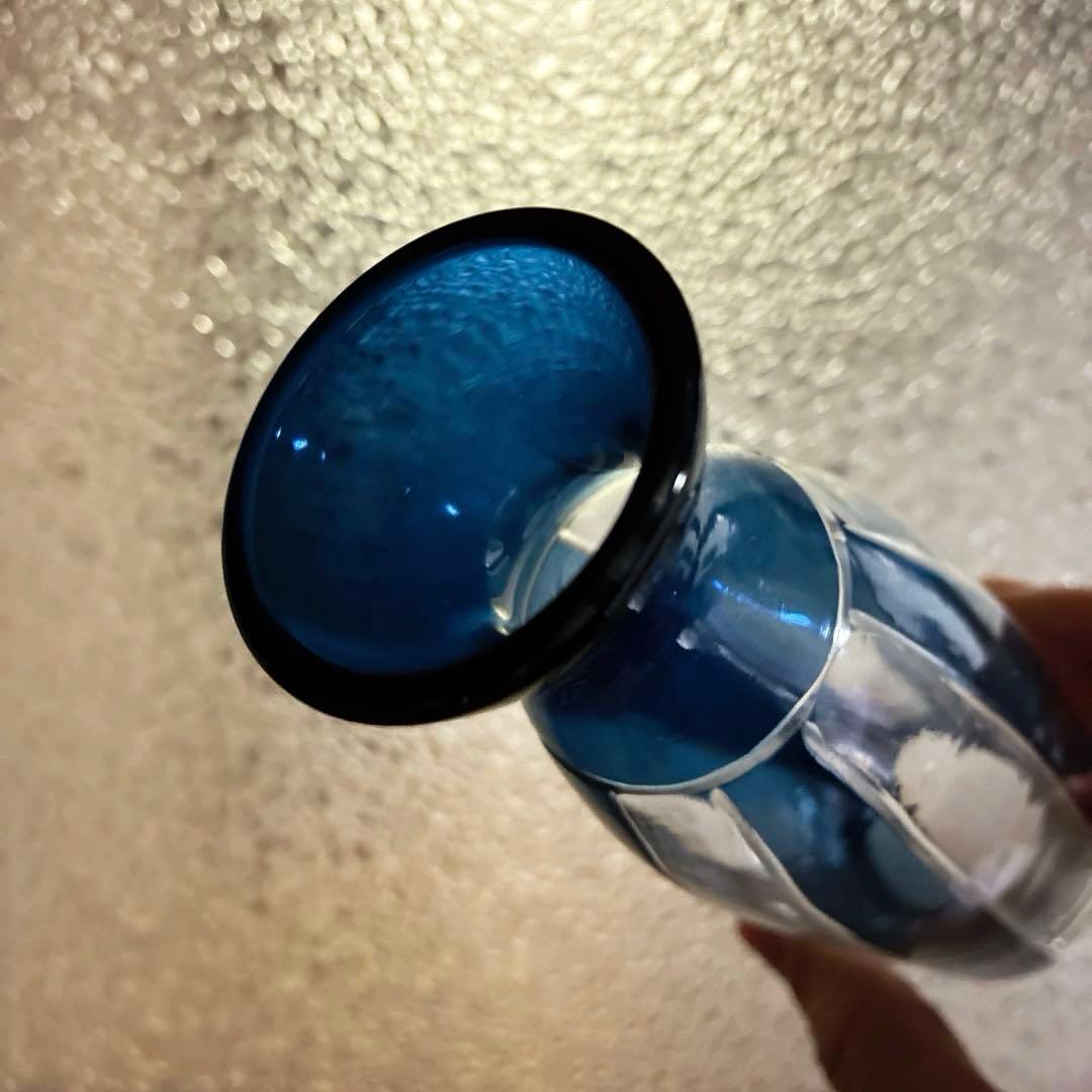 骨董 時代ガラス 希少 紺色被せ 縞 モダン切子 徳利 酒器 3点 - メルカリ