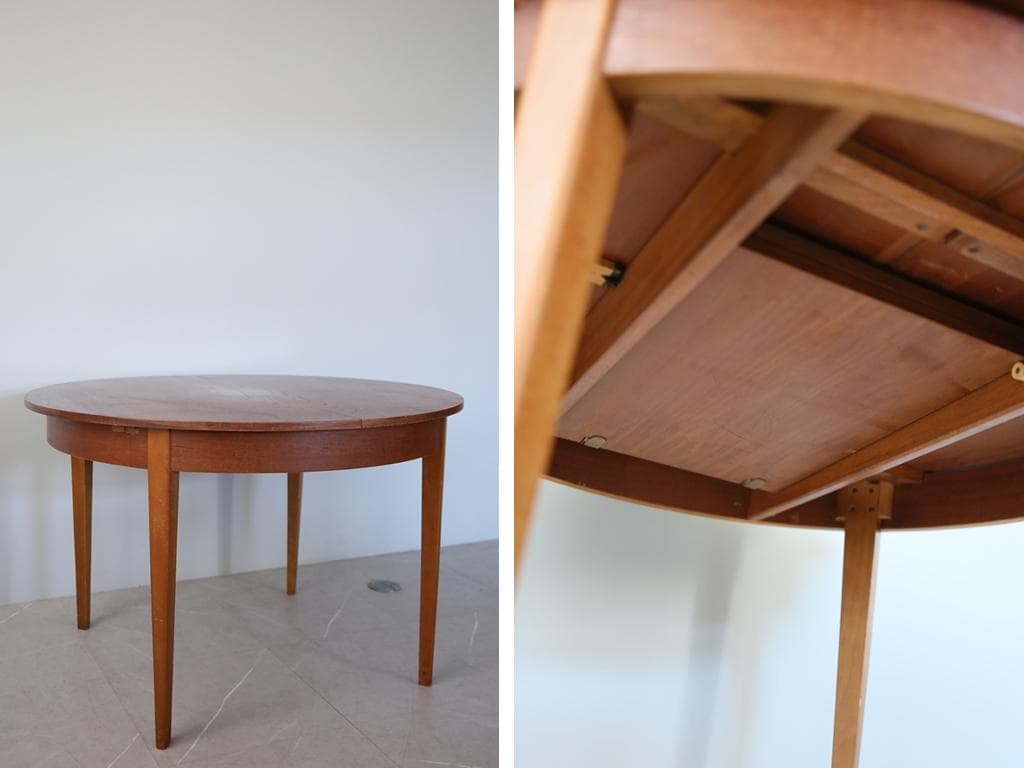 英国アンティーク伸張式ラウンドダイニングテーブル/エクステンション