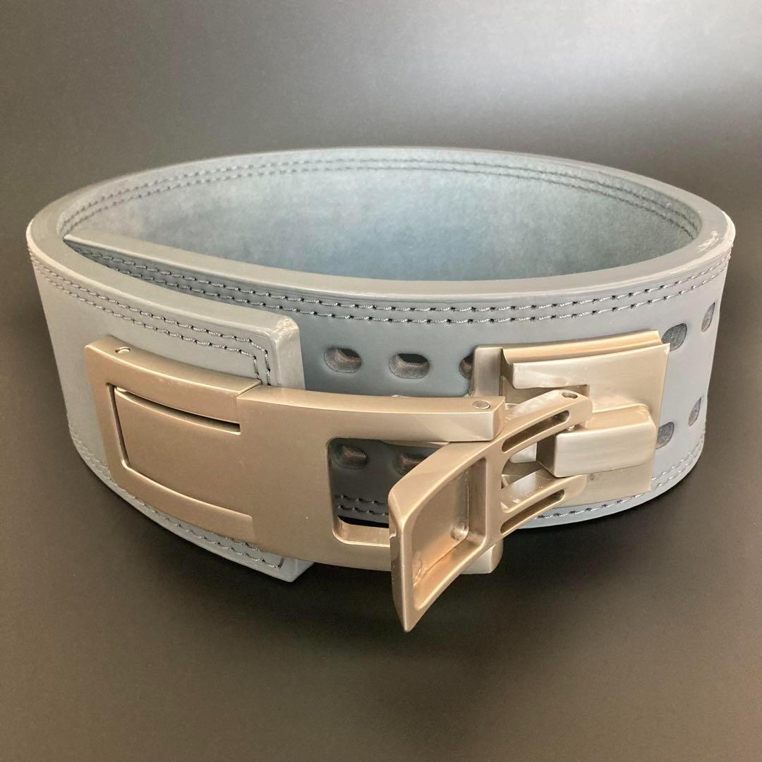 訳あり】パワーベルト レバーアクション 本革 グレー×マット銀 可変式