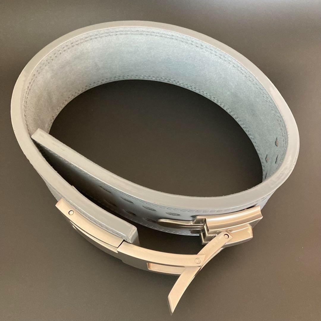 訳あり】パワーベルト レバーアクション 本革 グレー×マット銀 可変式