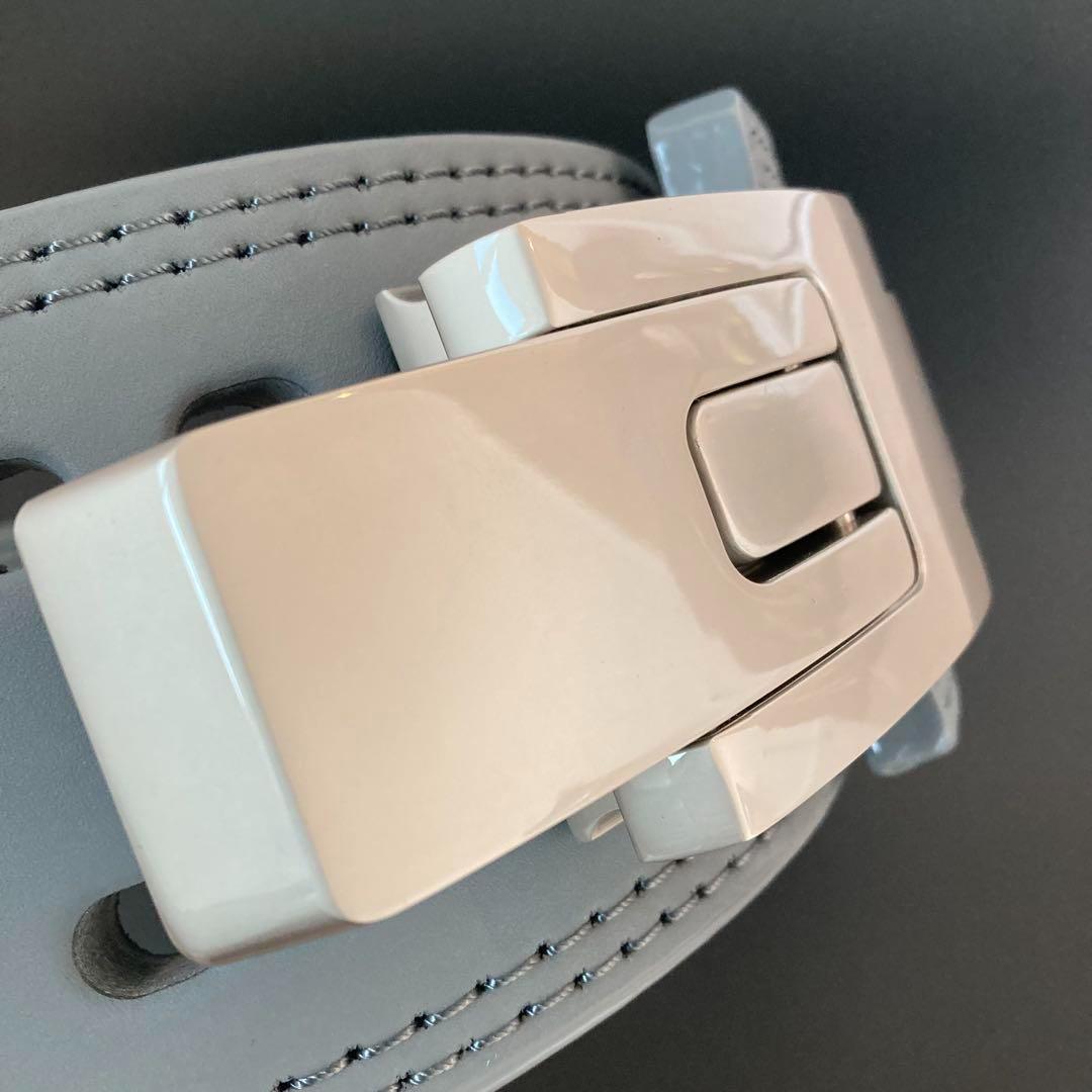 訳あり】パワーベルト レバーアクション 本革 グレー×マット銀 可変式