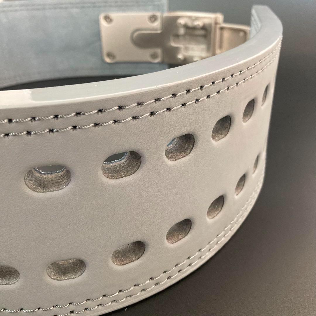 訳あり】パワーベルト レバーアクション 本革 グレー×マット銀 可変式