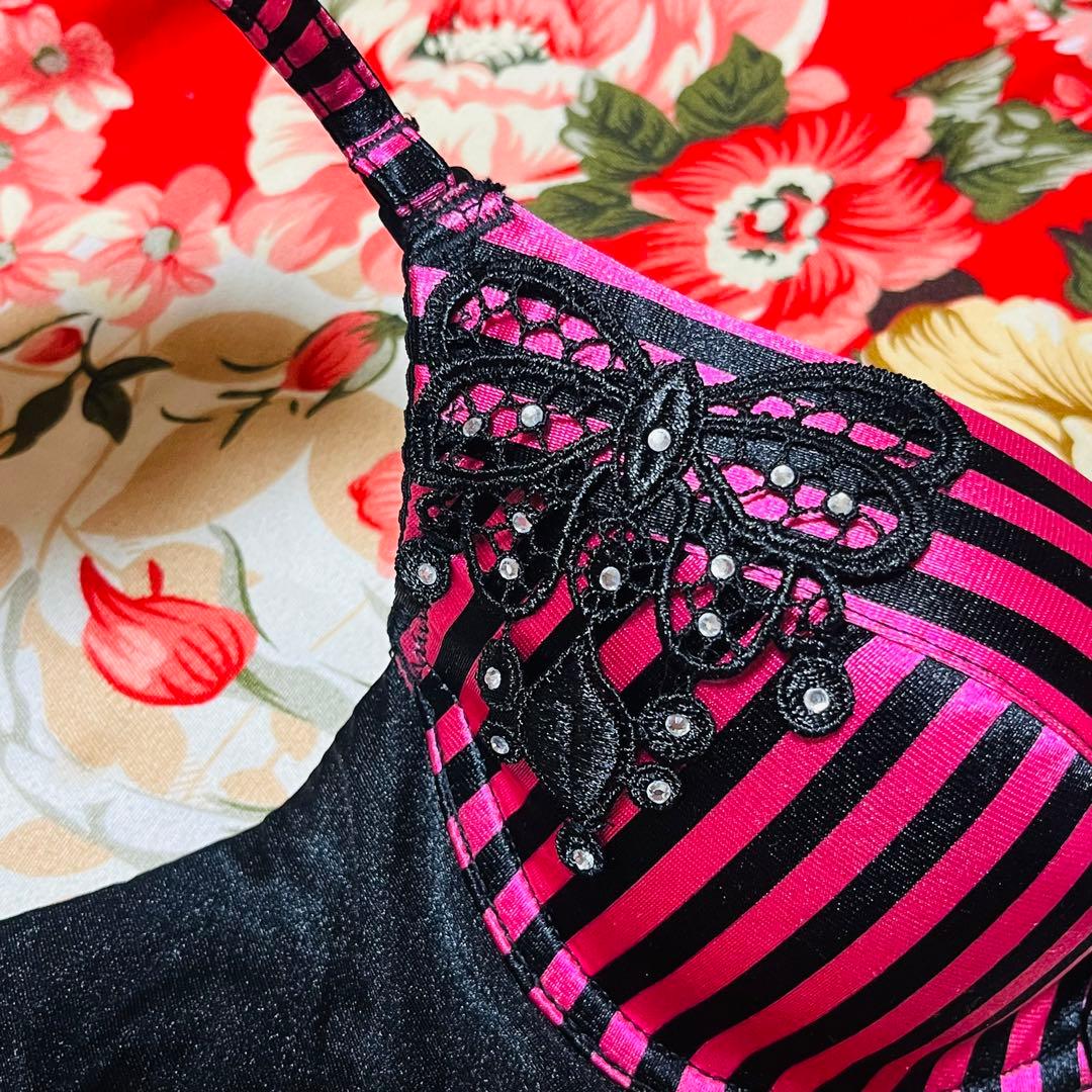 aimerfeel☆サテンストライプ蝶々バタフライブラショーツ☆パンツ下着