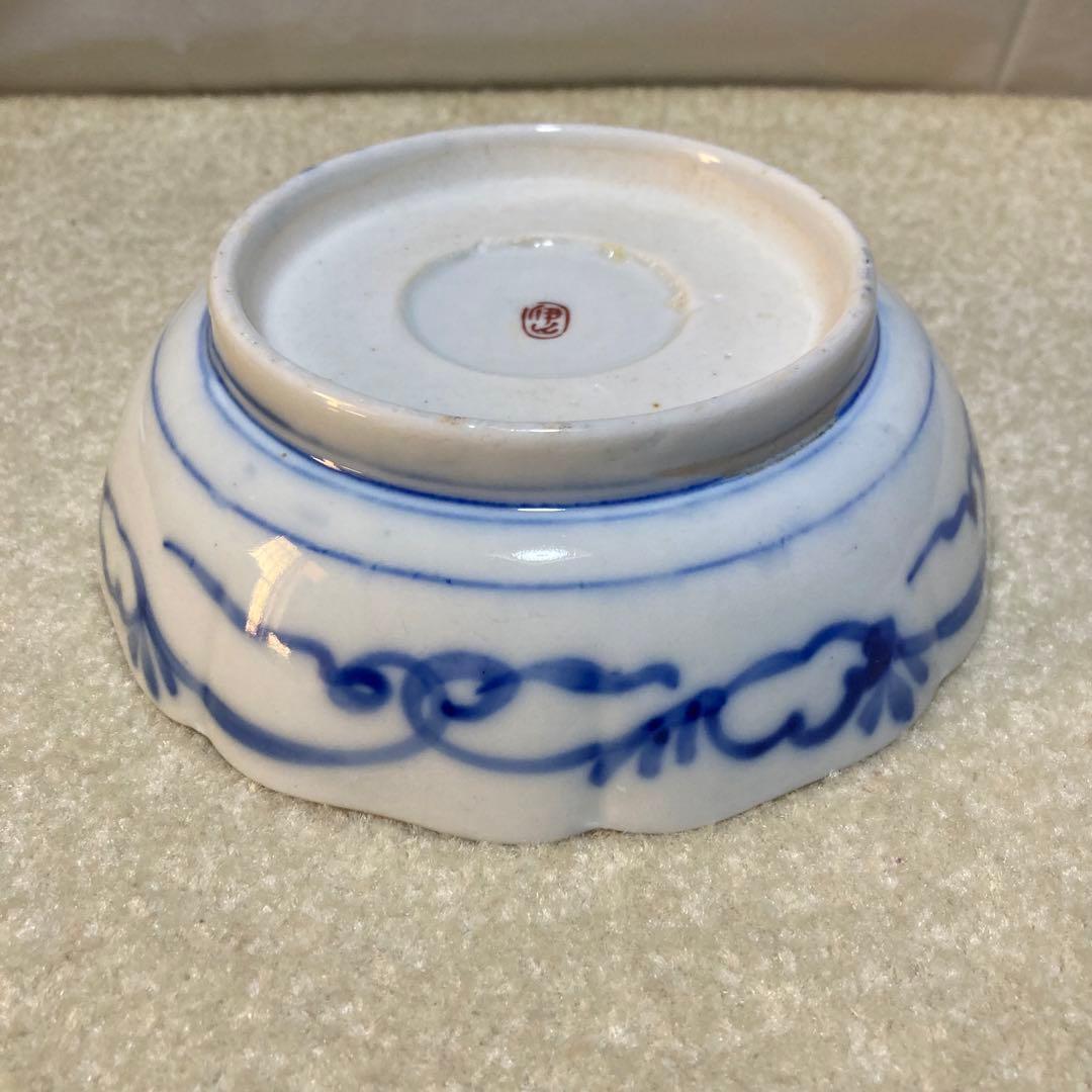 骨董 明治期 古伊万里 色絵金彩 花文様 青海波 なます皿 和食器 中鉢