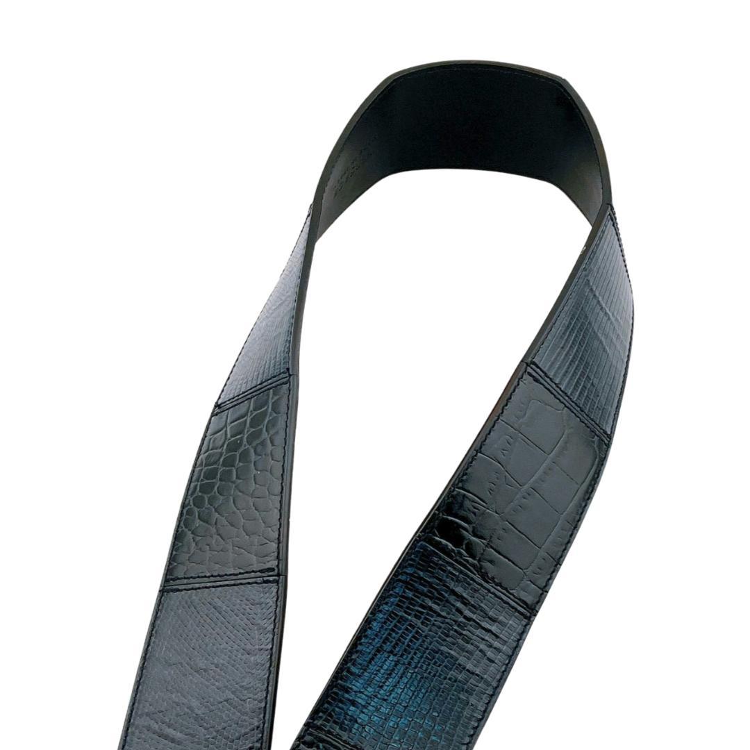 ヴェルサーチ レザーベルト クロコダイル型押し ブラック スクエア