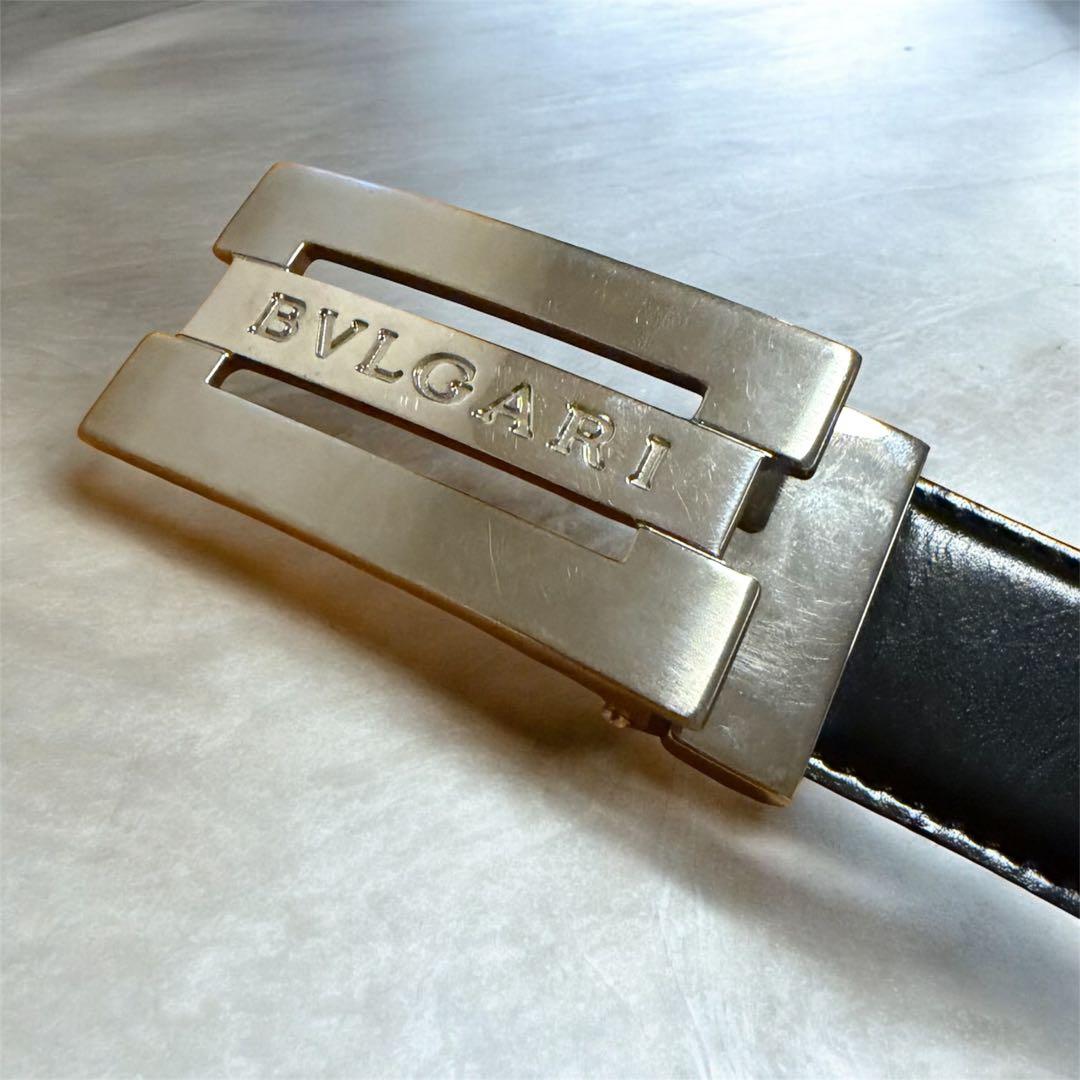 ユニセックス】ブルガリ ベルト リバーシブル 黒 茶ロゴ金具 BVLGARI