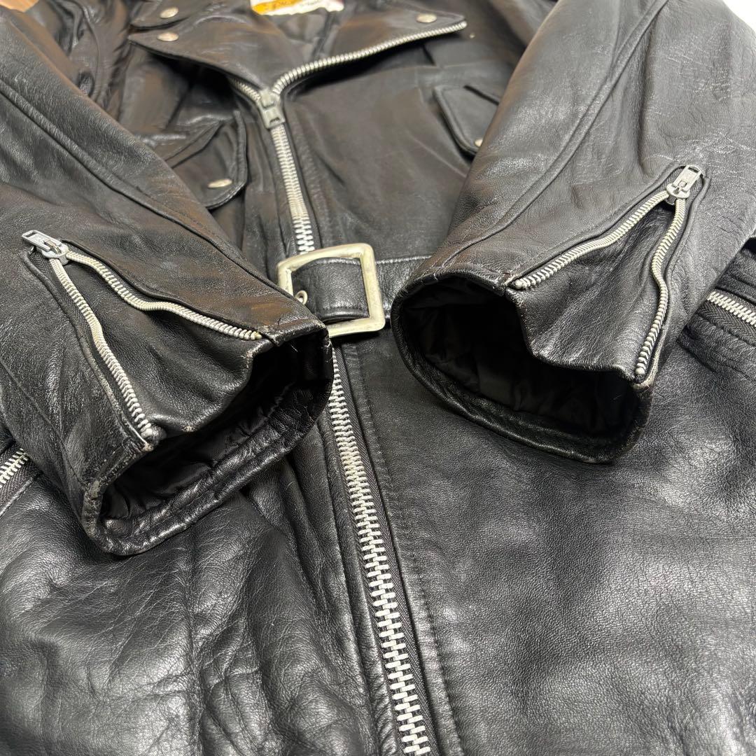 米国製】Schott レザー ライダースジャケット ロング 黒 36 ダブル