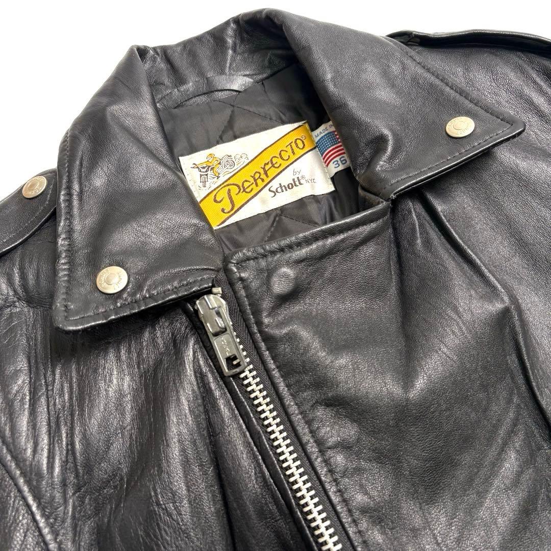 米国製】Schott レザー ライダースジャケット ロング 黒 36 ダブル