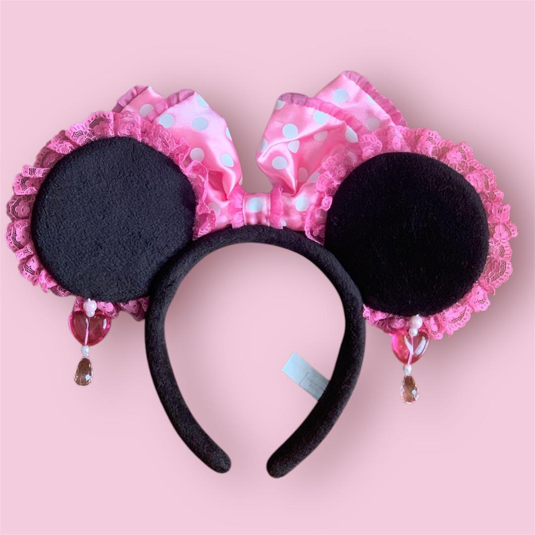 レア！】ディズニー・ミニーカチューシャ・ピンク フリル・イヤリング
