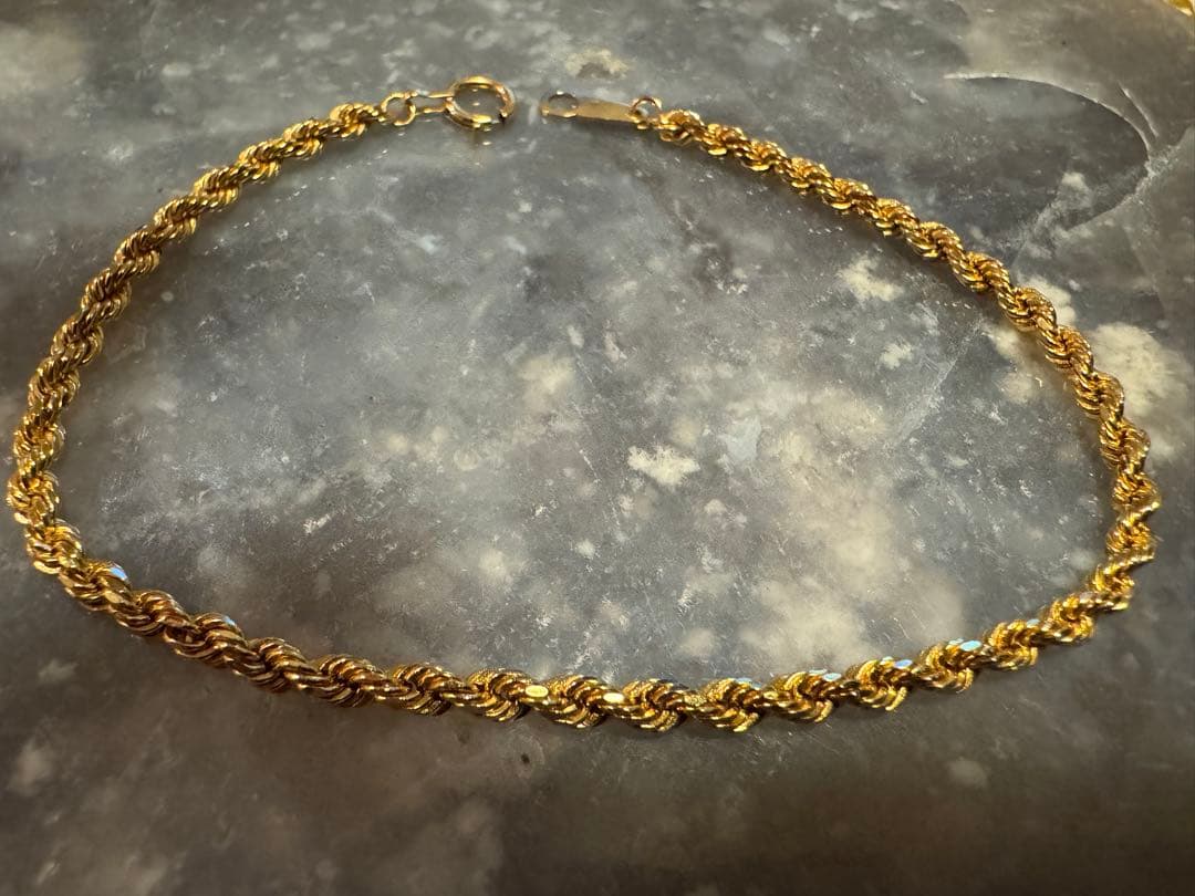 ロープブレスレット K18 約2.7g 18cm パイプロープ ブレスレット K18 幅4mm 18cm