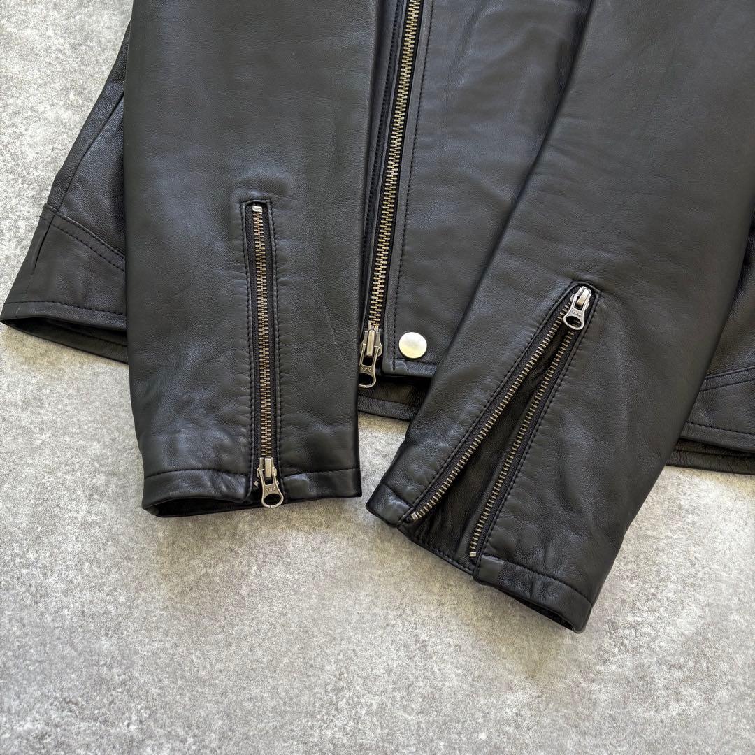 BLUE TORNADO】 ダブルライダースジャケット 羊革 シープスキン 黒