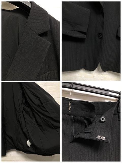 新品☆34号8L♪わけあり格安♪黒系ストライプ♪ストレッチパンツスーツ〇A908