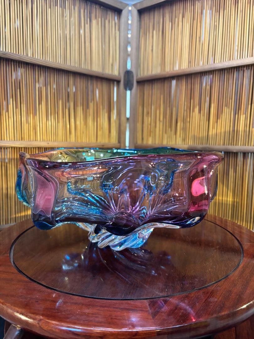 アートグラス ガラス花瓶 お菓子入れ アンティーク 昭和レトロ