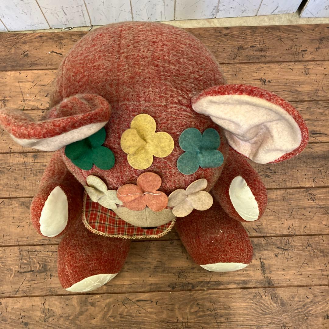 昭和レトロ 熊 クマ ベアー ぬいぐるみ チェック柄 前掛け 花 フラワー