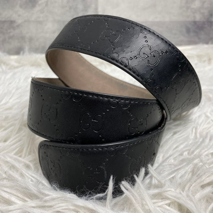 GUCCI ベルト インターロッキング シマレザー 黒 ブラック