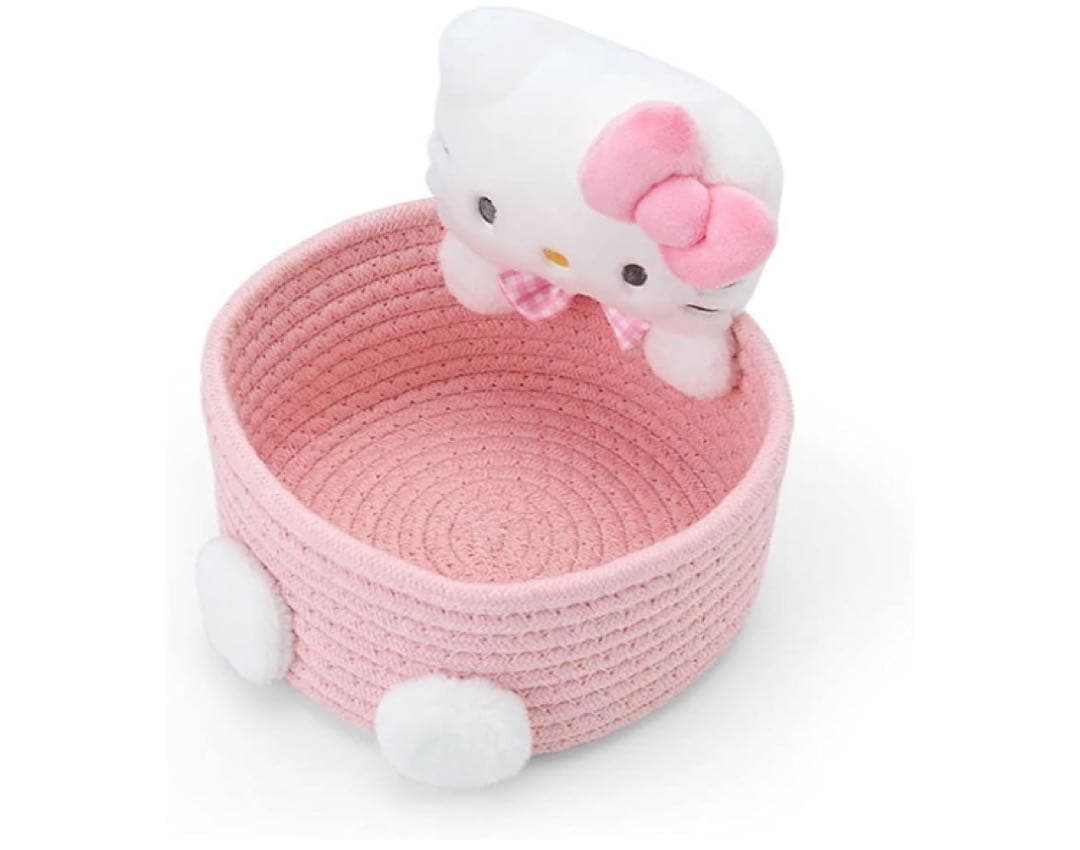 激レア❣️ハローキティ マスコット付きロープバスケット Mサイズ 収納