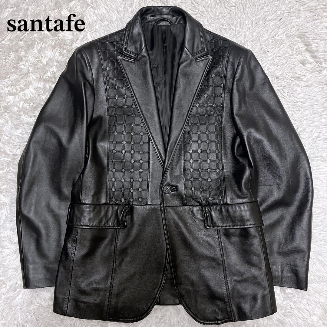 【美品】santafe サンタフェ 編み込み ラムレザージャケット テーラード santafe レザー セットアップ テーラードジャケット 革パン サンタフェ