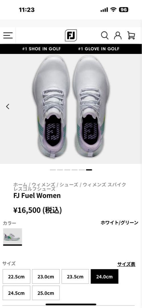 FJ Fuel Women ゴルフシューズ 24.0cm ホワイト/グリーン