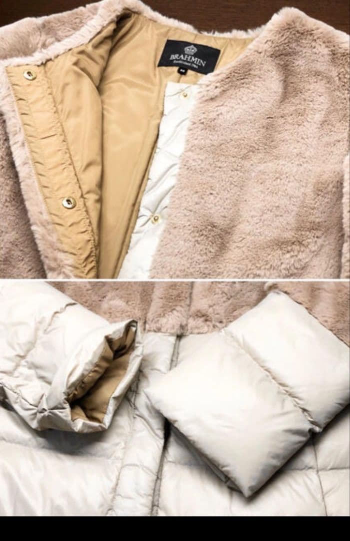 BRAHMIN ベージュ ダウンジャケット 38 切り替えデザイン こーと