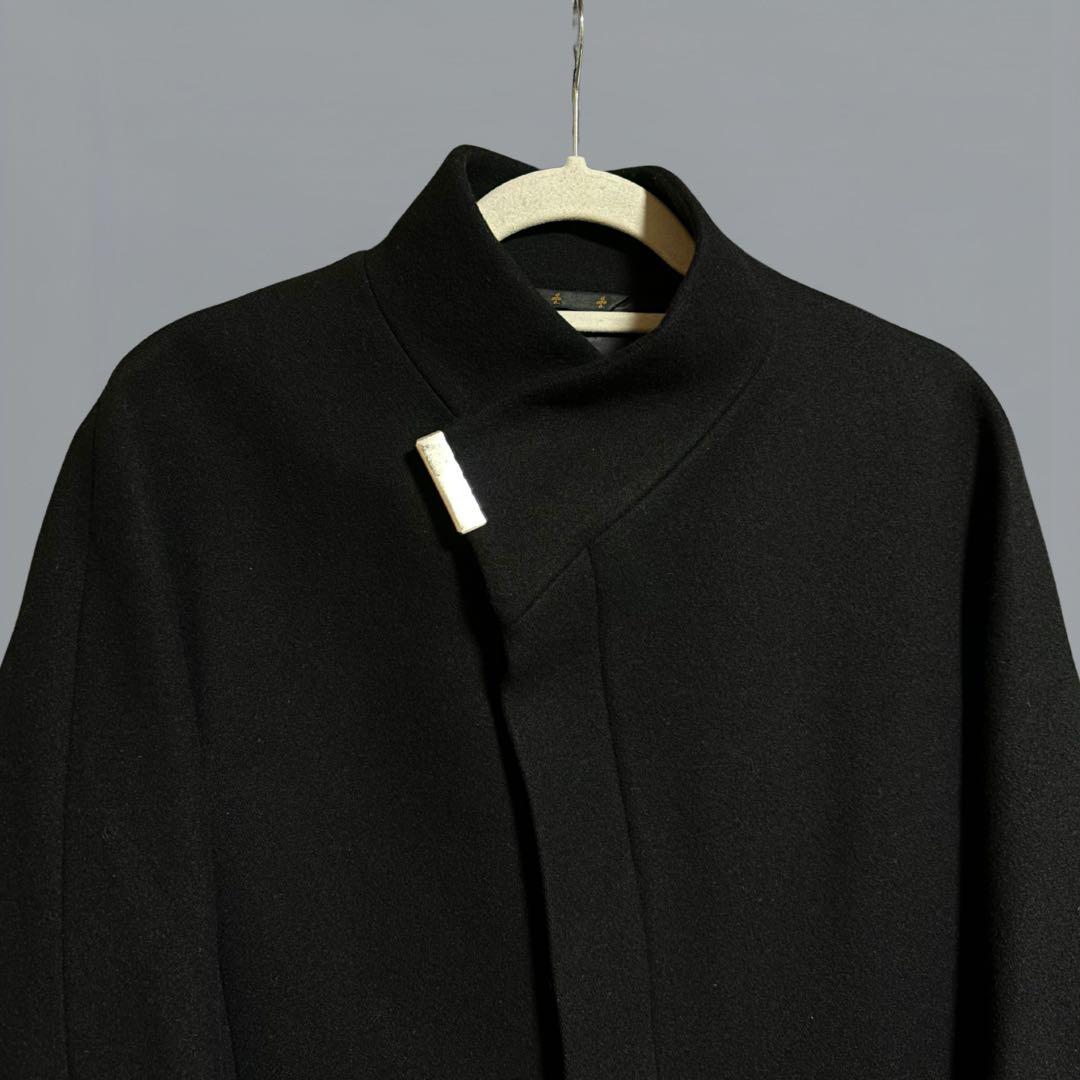 ato アトウ 立体裁断 スタンドカラーコート 黒 48 メタルフック ウール
