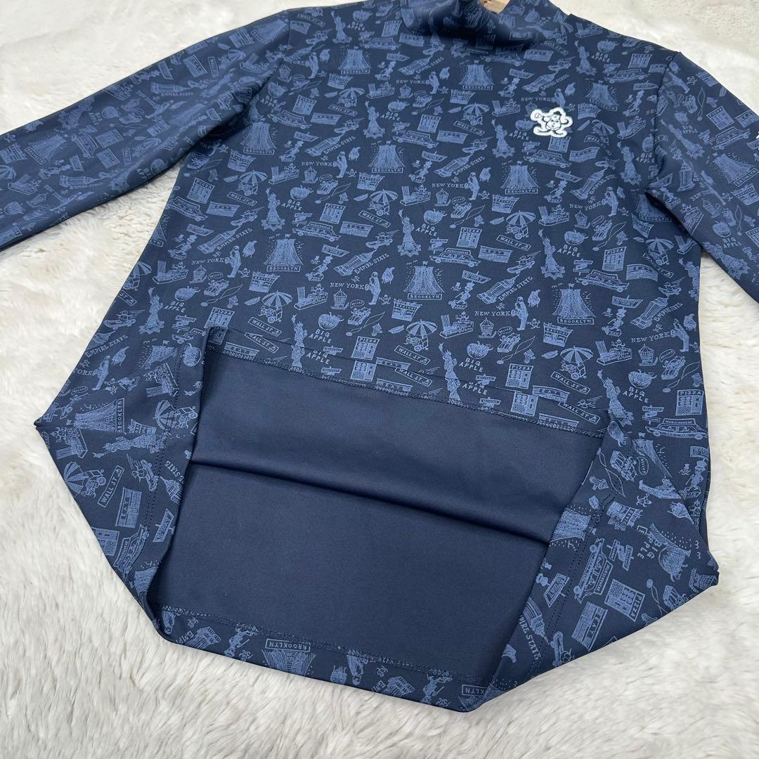 ✨美品✨マンシングウェア 西脇光重コラボ 防風 NY総柄 ハイネックシャツ 紺