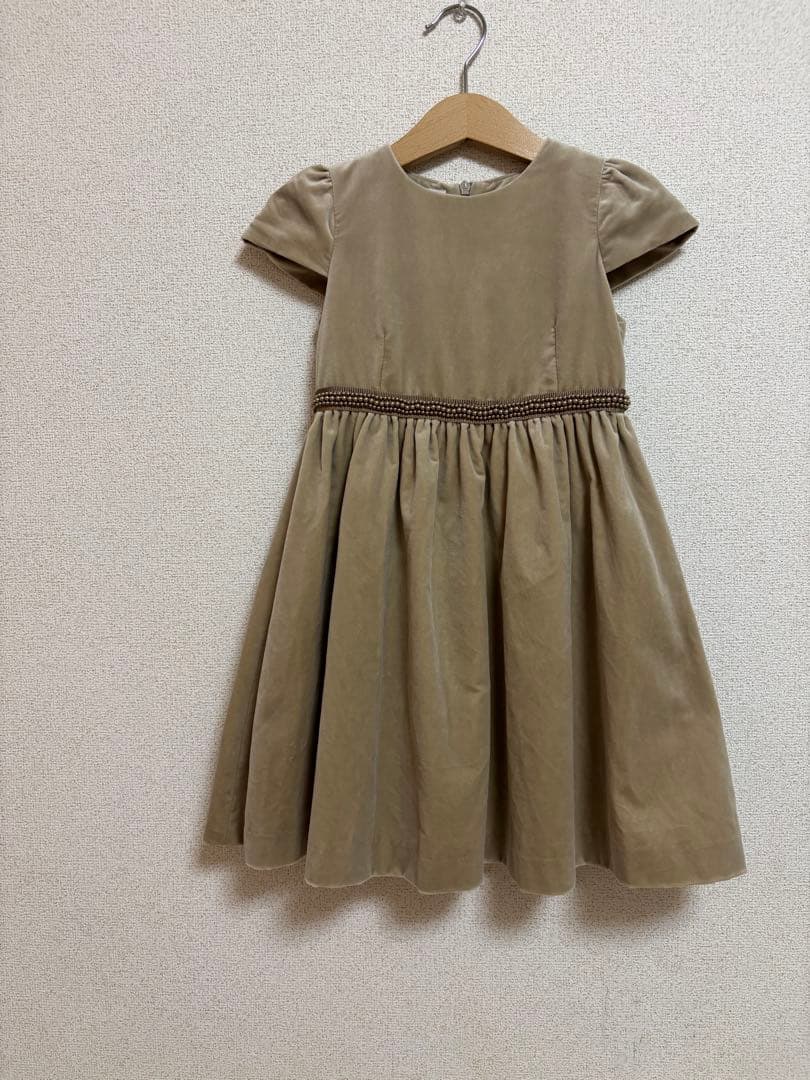 グッチ　ベージュ 半袖 ベロア風ワンピース Betty フレンチレトロベージュチェック半袖ワンピース – ロリータ