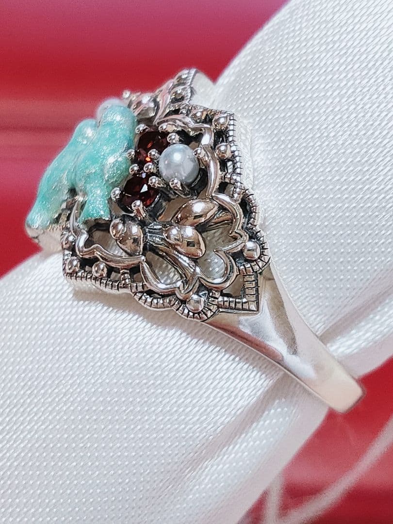 未使用品 碌山 青い鳥 ガーネット ベビー真珠 シルバー リング - メルカリ