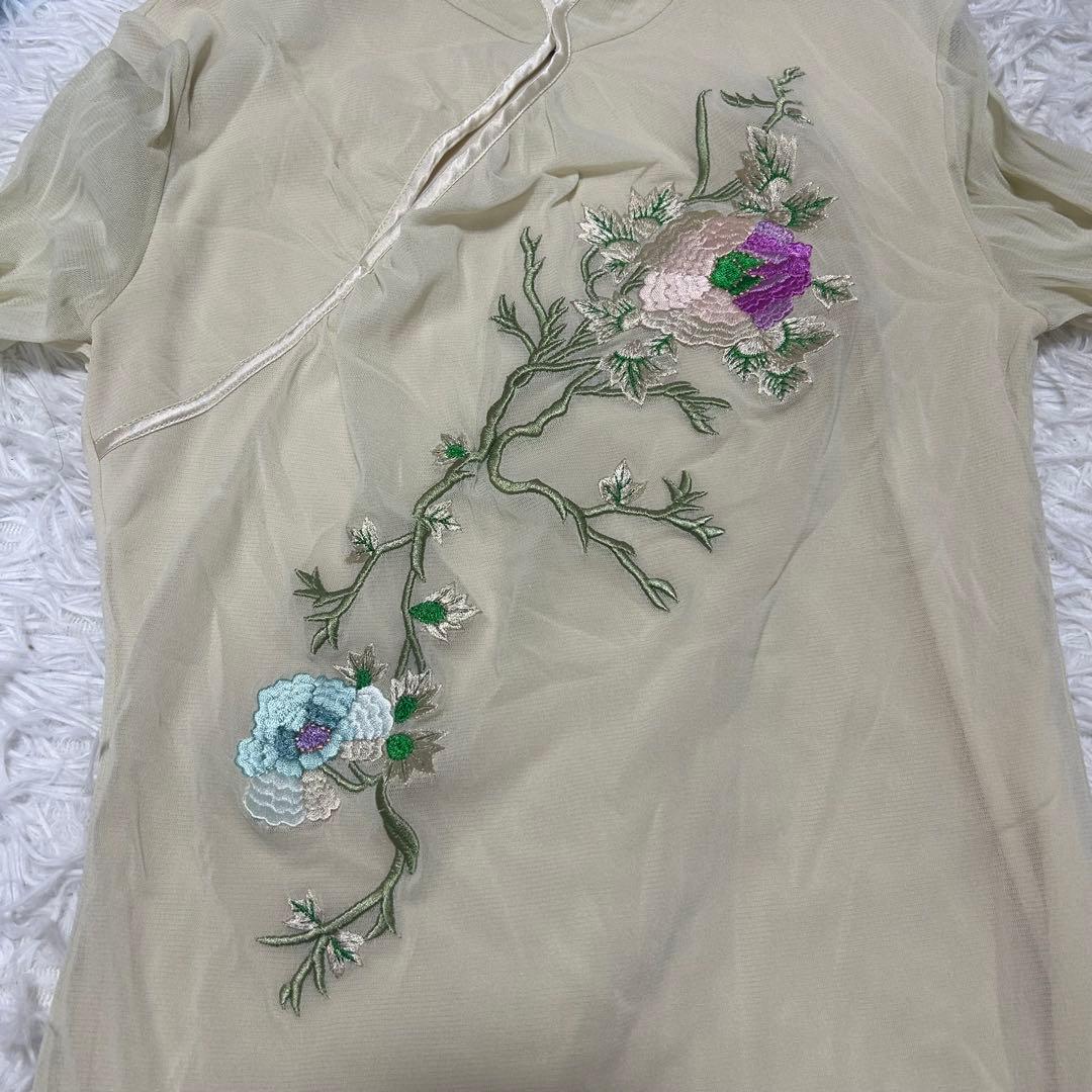 VIVIENNE TAM 花刺繍 シアートップス チャイナ風 長袖 セットアップ