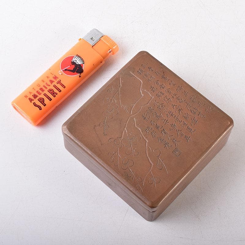 中国 古銅 唐銅 漢詩梅花刻 蓋物 四方箱 墨箱 M R8649 - メルカリ