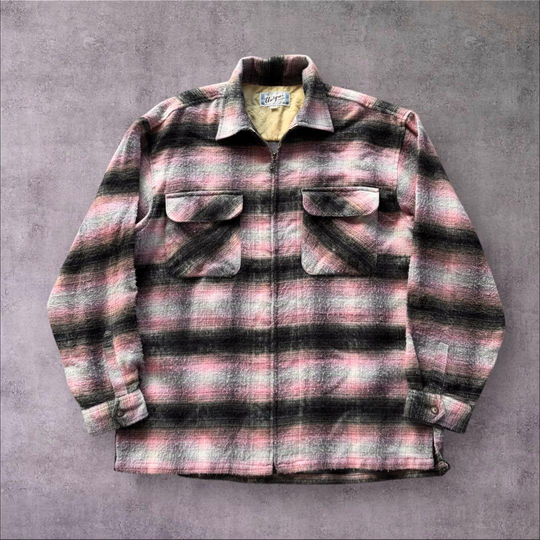 好配色ピンク黒白 WORLD unique オンブレジップネルシャツサイズ　L 好配色ピンク黒白 WORLD unique オンブレジップネルシャツサイズ L