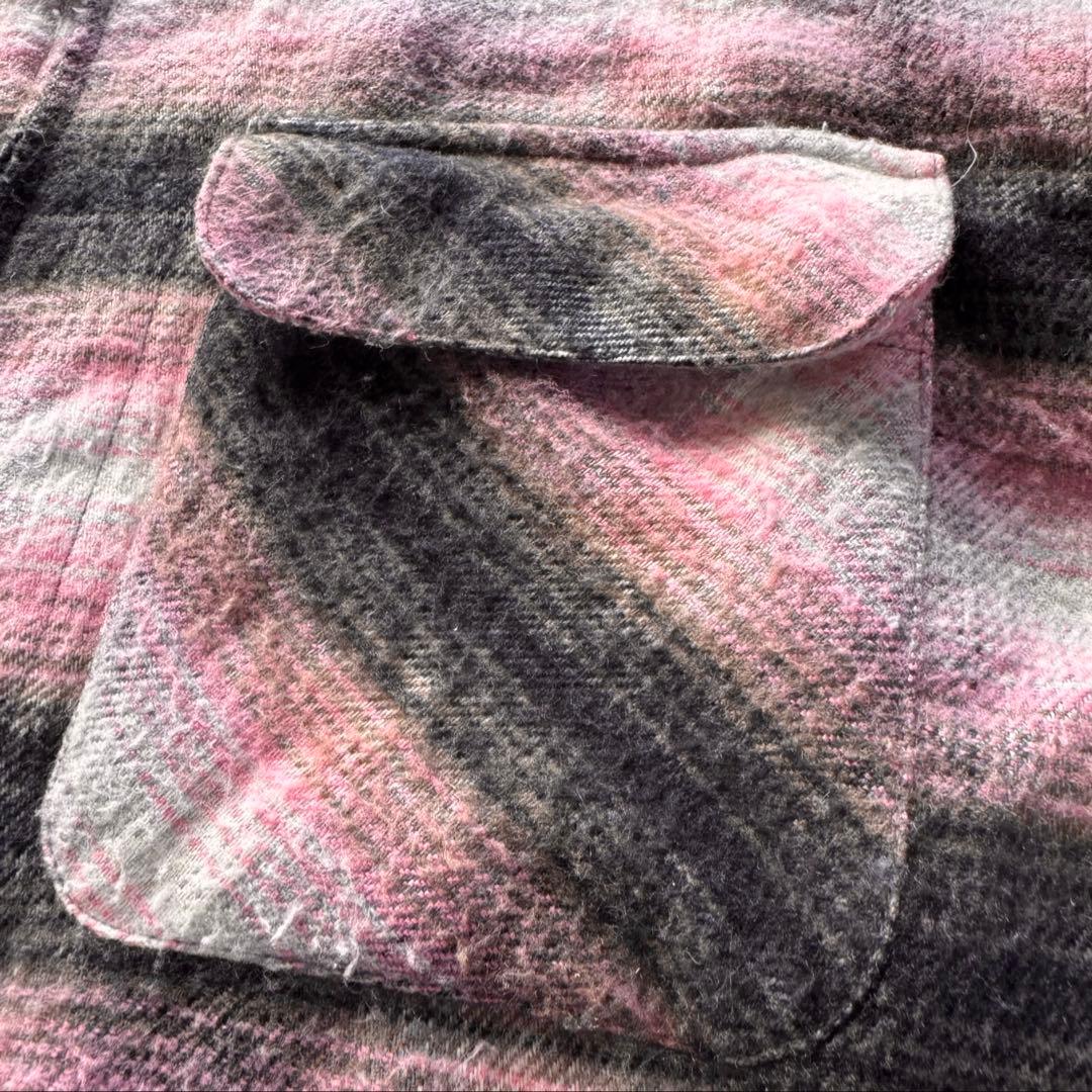 好配色ピンク黒白 WORLD unique オンブレジップネルシャツサイズ L