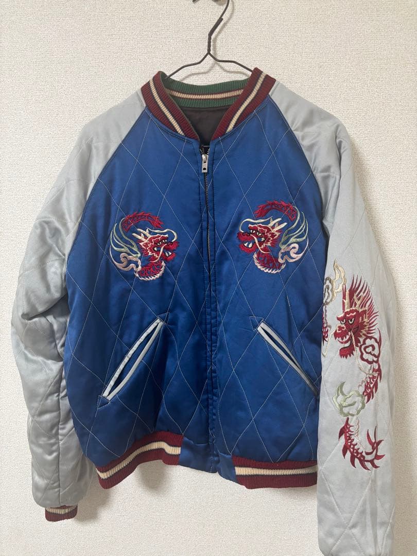 90s テーラー東洋スカジャン M品番 虎x日本地図 リバーシブル M 別珍×サテン リバーシブルスカジャン「ROARING TIGER ×JAPAN MAP