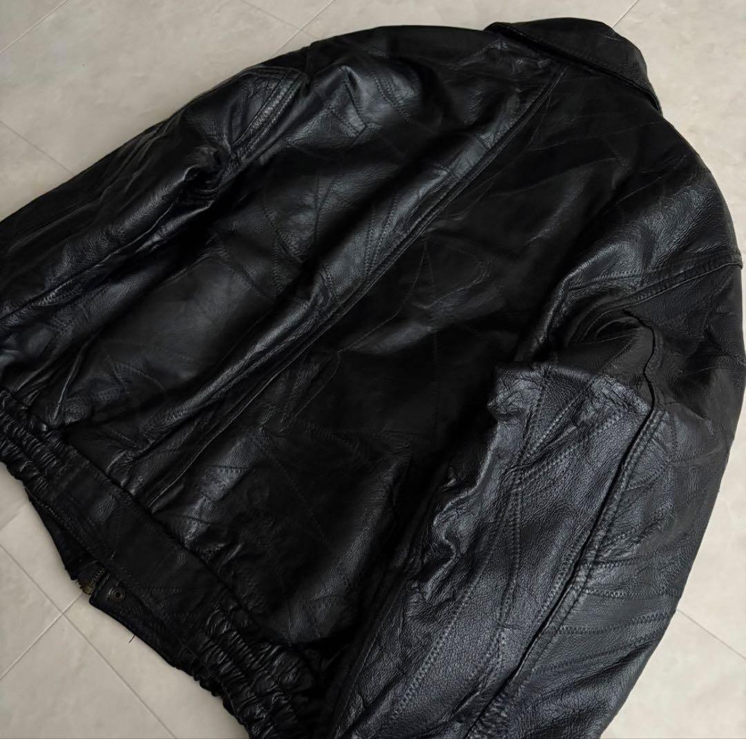 90s vintage レザーパッチワークボンバージャケット 黒My2k - メルカリ
