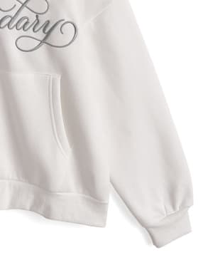 GRL ファーフードロゴ刺繍ダブルジップスウェットパーカー ホワイト