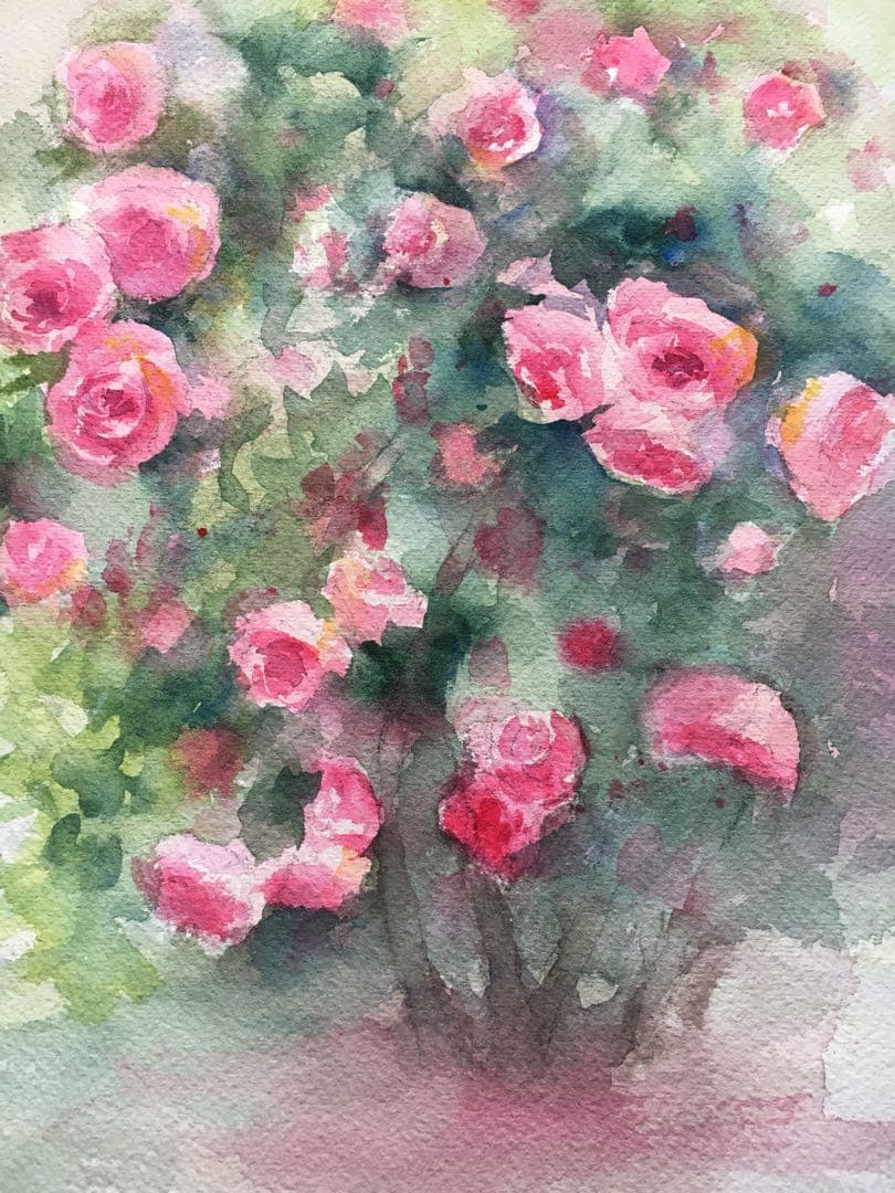 透明水彩画原画夢見るローズガーデン - メルカリ