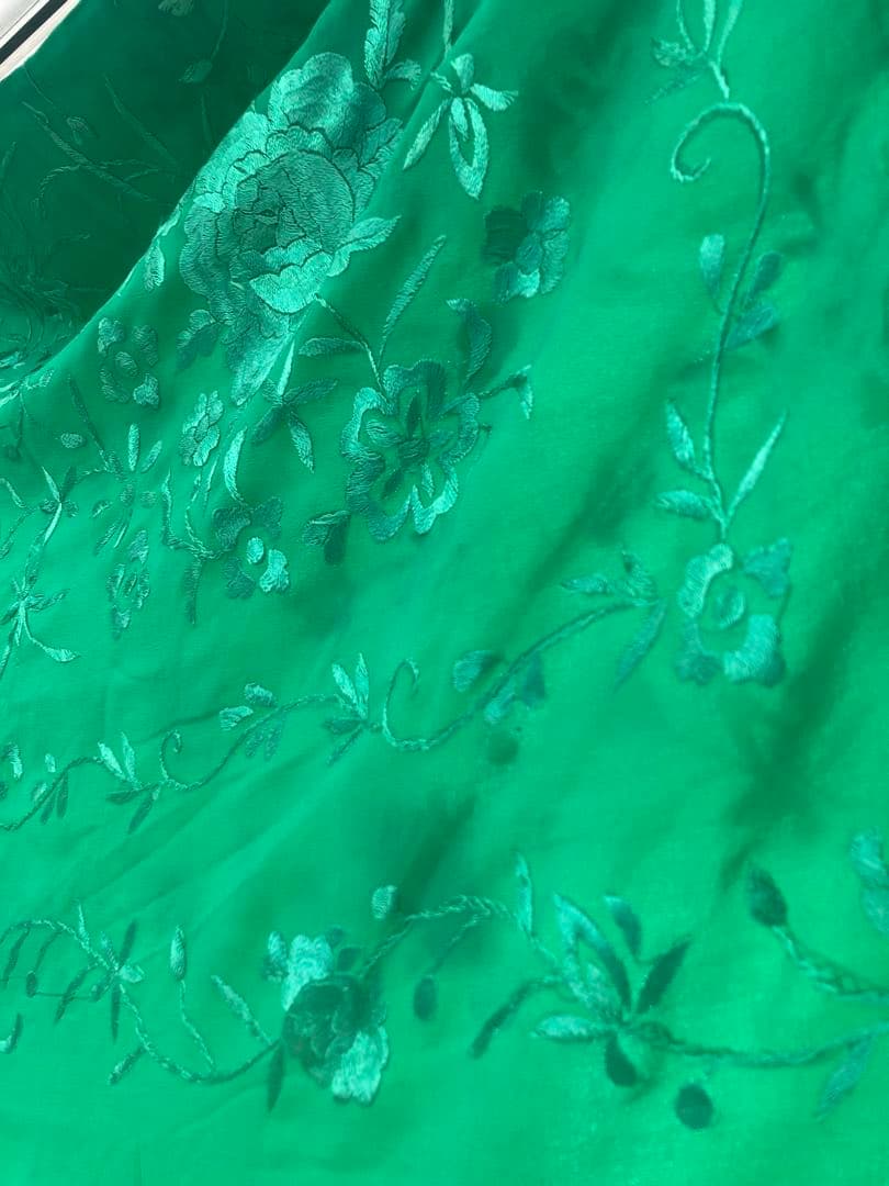 新品・未使用】フラメンコ マントンデマニラ シルク 刺繍 グリーン