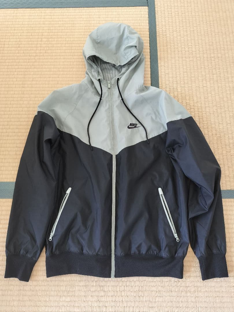 Nike ナイロンジャケット フード付き グレー/ネイビー M - メルカリ