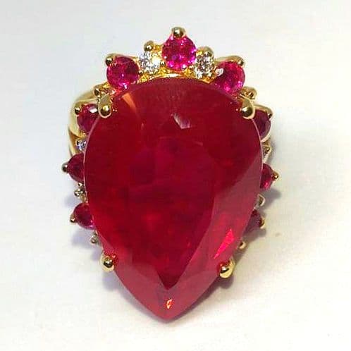 天然ブラッドレッドルビー （24.25Ct）サファイアS925 24k仕上 指輪