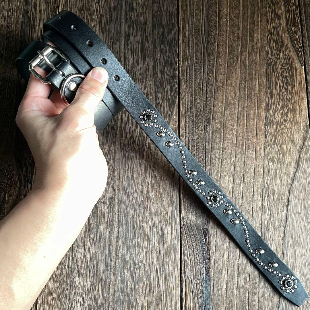 スタッズナローロングベルト2.4cmシルバーミッスーリフラワーHTC CALEE